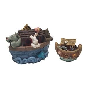 VTG‎ Noah's Ark Figurines Set of 2 Resin Bible Story Animals Trinket Box Decor